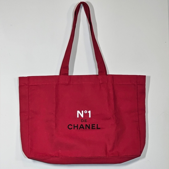 Chanel Red Canvas Tote Bag NEW No Callouts - Picture 1 of 9